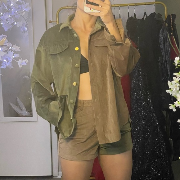 SHEIN Jackets & Blazers - 2 piece fall top bottom shorts set. Two tone. Cute flowy fit. Army green n cocoa